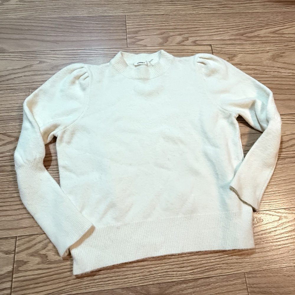 Adora Sweater Women's Cream Pullover Long Mutton Sleeve 90s Vibe Small - Picture 4 of 9